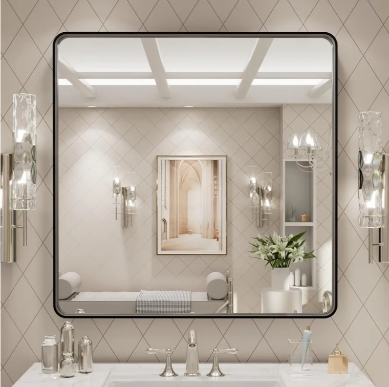 LOAAO 30x30 Inch Black Metal Framed Bathroom Mirror - Image 3