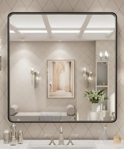 LOAAO 30x30 Inch Black Metal Framed Bathroom Mirror