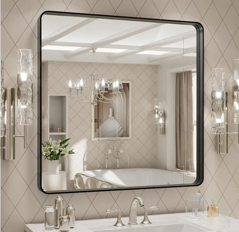 LOAAO 30x30 Inch Black Metal Framed Bathroom Mirror - Image 5