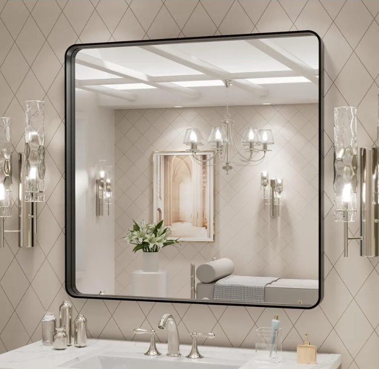 LOAAO 30x30 Inch Black Metal Framed Bathroom Mirror - Image 6