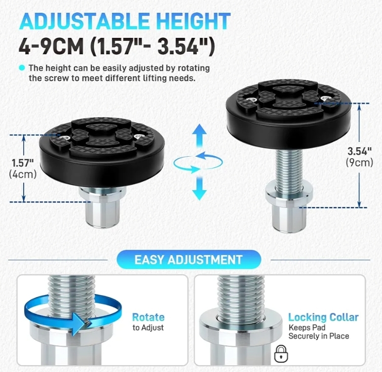 4 Pack 2 Post 35mm Shaft Car Lift Pads, Screw Up Lift Feet Pad Adapter - Image 11
