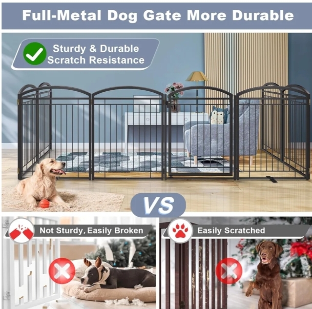 Full Metal Free Standing Dog Gate with Door for Indoor Outdoor, 192'' Extra Wide 32'' Tall Dog Gates, 8 panel - Image 5