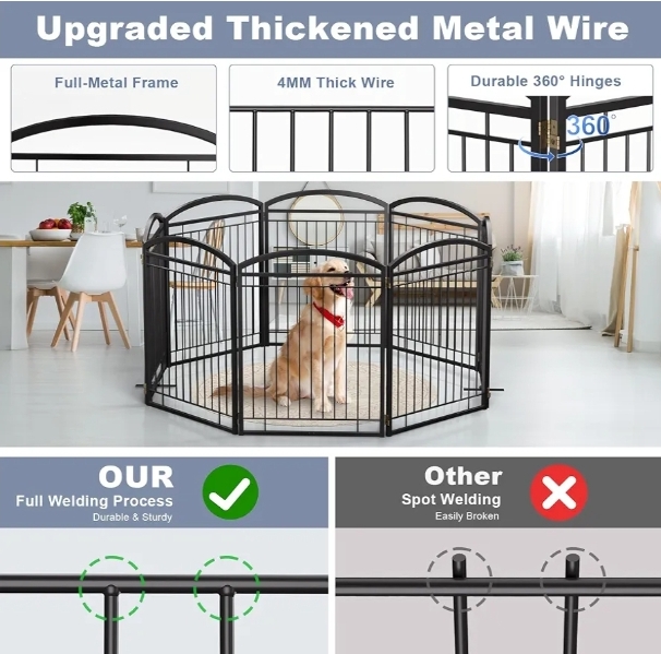 Full Metal Free Standing Dog Gate with Door for Indoor Outdoor, 192'' Extra Wide 32'' Tall Dog Gates, 8 panel - Image 6