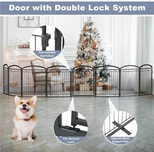 Full Metal Free Standing Dog Gate with Door for Indoor Outdoor, 192'' Extra Wide 32'' Tall Dog Gates, 8 panel - Image 7