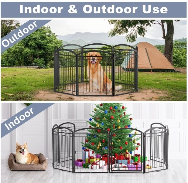 Full Metal Free Standing Dog Gate with Door for Indoor Outdoor, 192'' Extra Wide 32'' Tall Dog Gates, 8 panel - Image 8