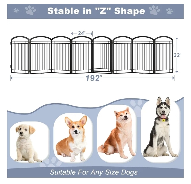 Full Metal Free Standing Dog Gate with Door for Indoor Outdoor, 192'' Extra Wide 32'' Tall Dog Gates, 8 panel - Image 10