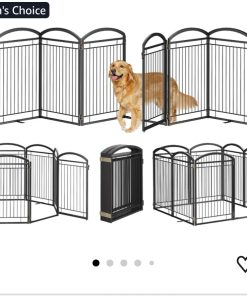 Full Metal Free Standing Dog Gate with Door for Indoor Outdoor, 192'' Extra Wide 32'' Tall Dog Gates, 8 panel