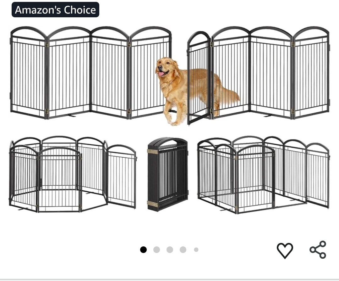 Full Metal Free Standing Dog Gate with Door for Indoor Outdoor, 192'' Extra Wide 32'' Tall Dog Gates, 8 panel