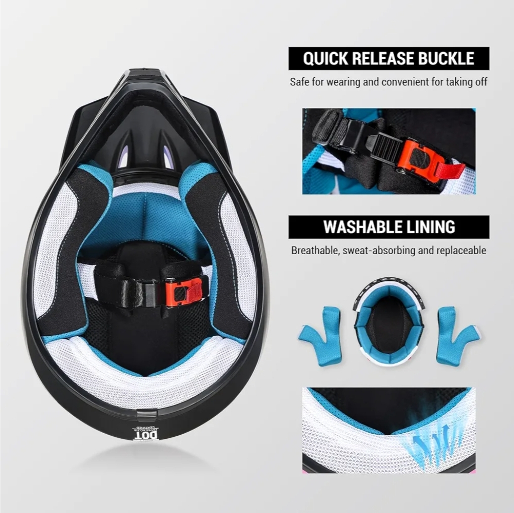 Youth Kids Dirt Bike Helmet DOT Approved, Full Face Motocross Set, Small - Image 7