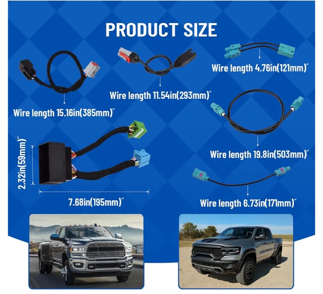 12-Inch Uconnect 5 Upgrade Wiring Harness Only, 5-Inch Radio or 8.4-Inch Uconnect 4/4C, 6-Cable Adapter Set - Image 8