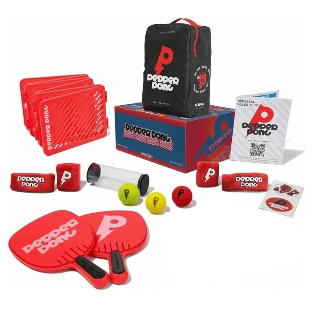 Pepper Pong- 2 premium paddles, 3 foam balls, freestanding net, carrying bag, sweat kit