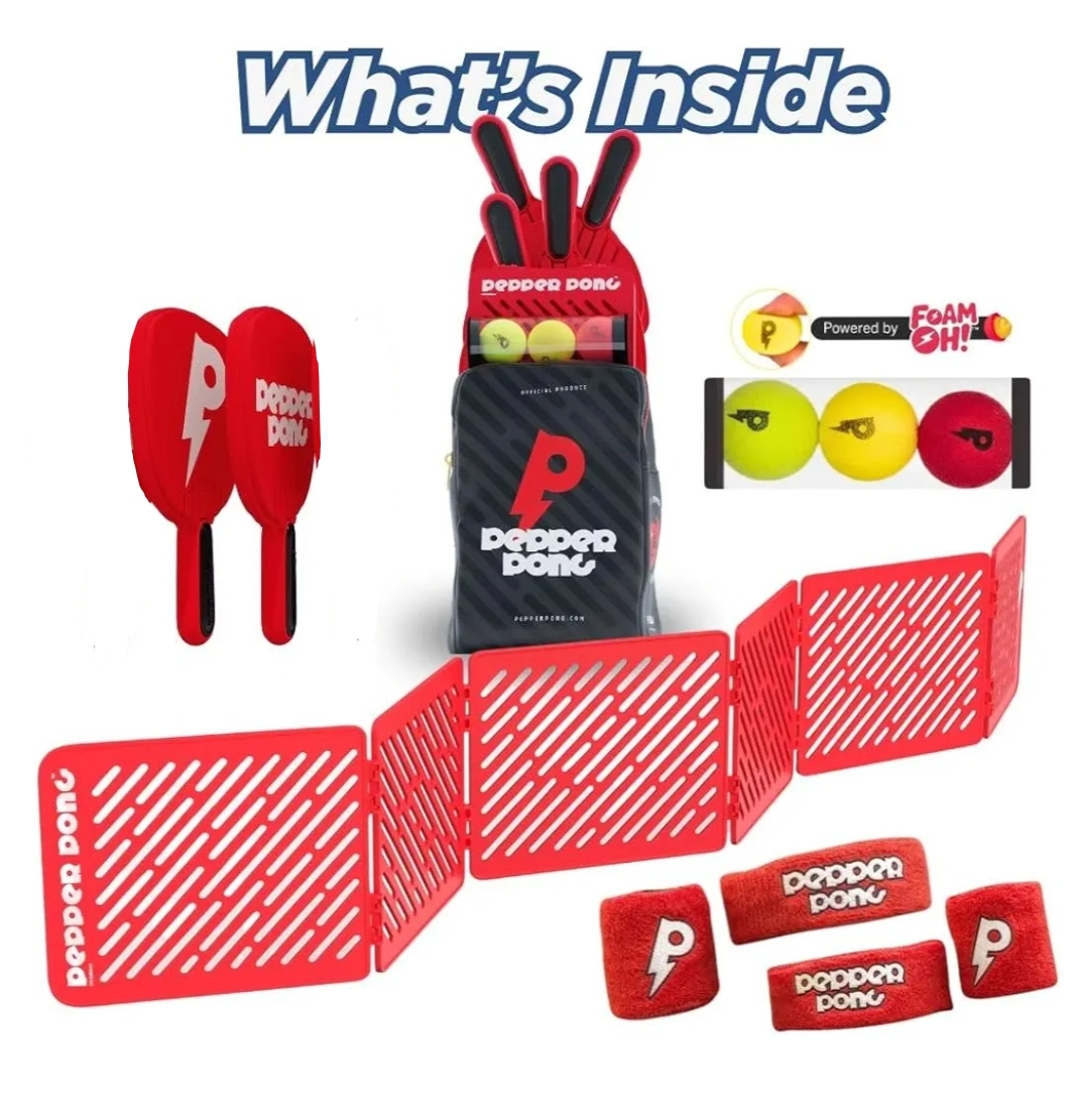 Pepper Pong- 2 premium paddles, 3 foam balls, freestanding net, carrying bag, sweat kit - Image 5