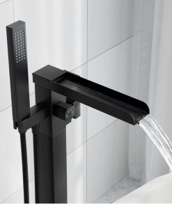 Freestanding Bathtub Faucet, Floor Mount Bathtub Faucet with 2 Water Outlet Modes, Swivel Gooseneck Spout with Hand Shower