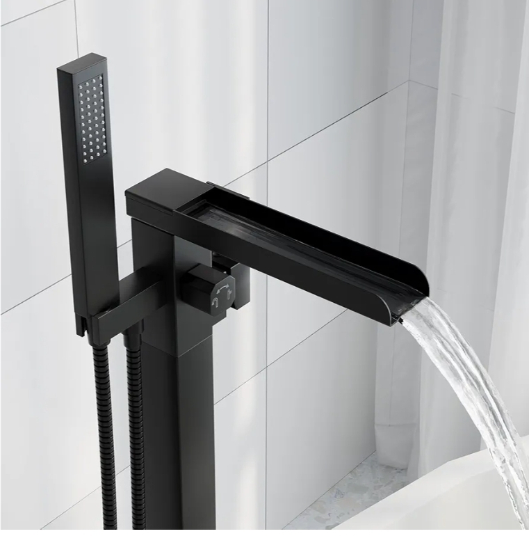 Freestanding Bathtub Faucet, Floor Mount Bathtub Faucet with 2 Water Outlet Modes, Swivel Gooseneck Spout with Hand Shower - Image 4