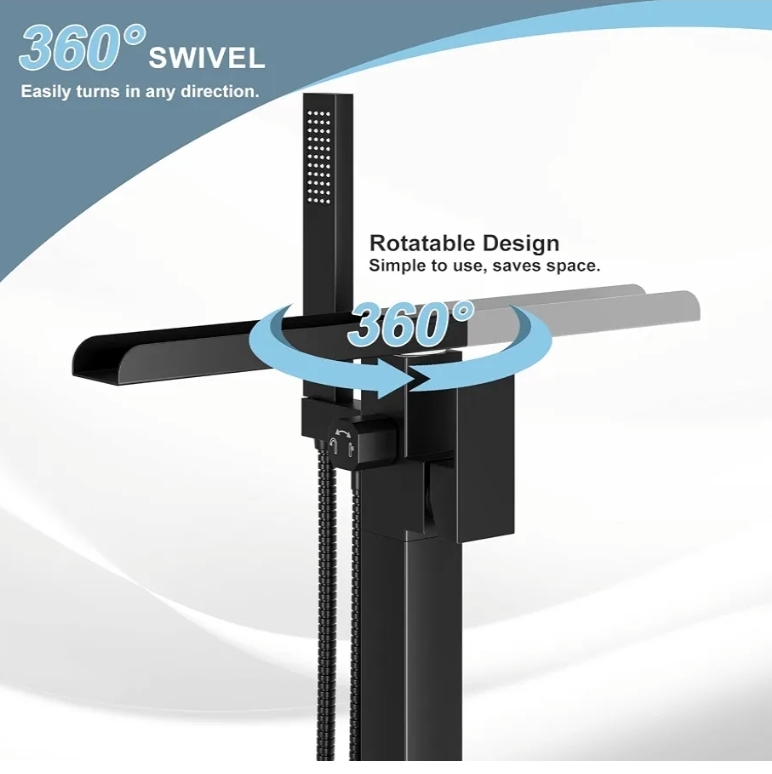 Freestanding Bathtub Faucet, Floor Mount Bathtub Faucet with 2 Water Outlet Modes, Swivel Gooseneck Spout with Hand Shower - Image 14