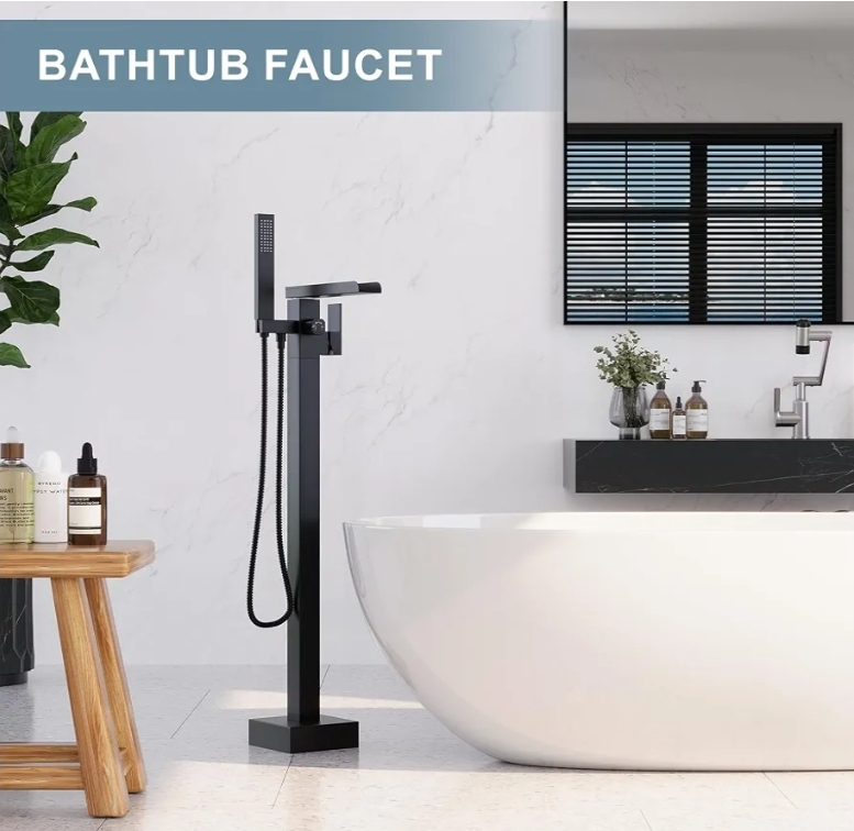 Freestanding Bathtub Faucet, Floor Mount Bathtub Faucet with 2 Water Outlet Modes, Swivel Gooseneck Spout with Hand Shower - Image 13