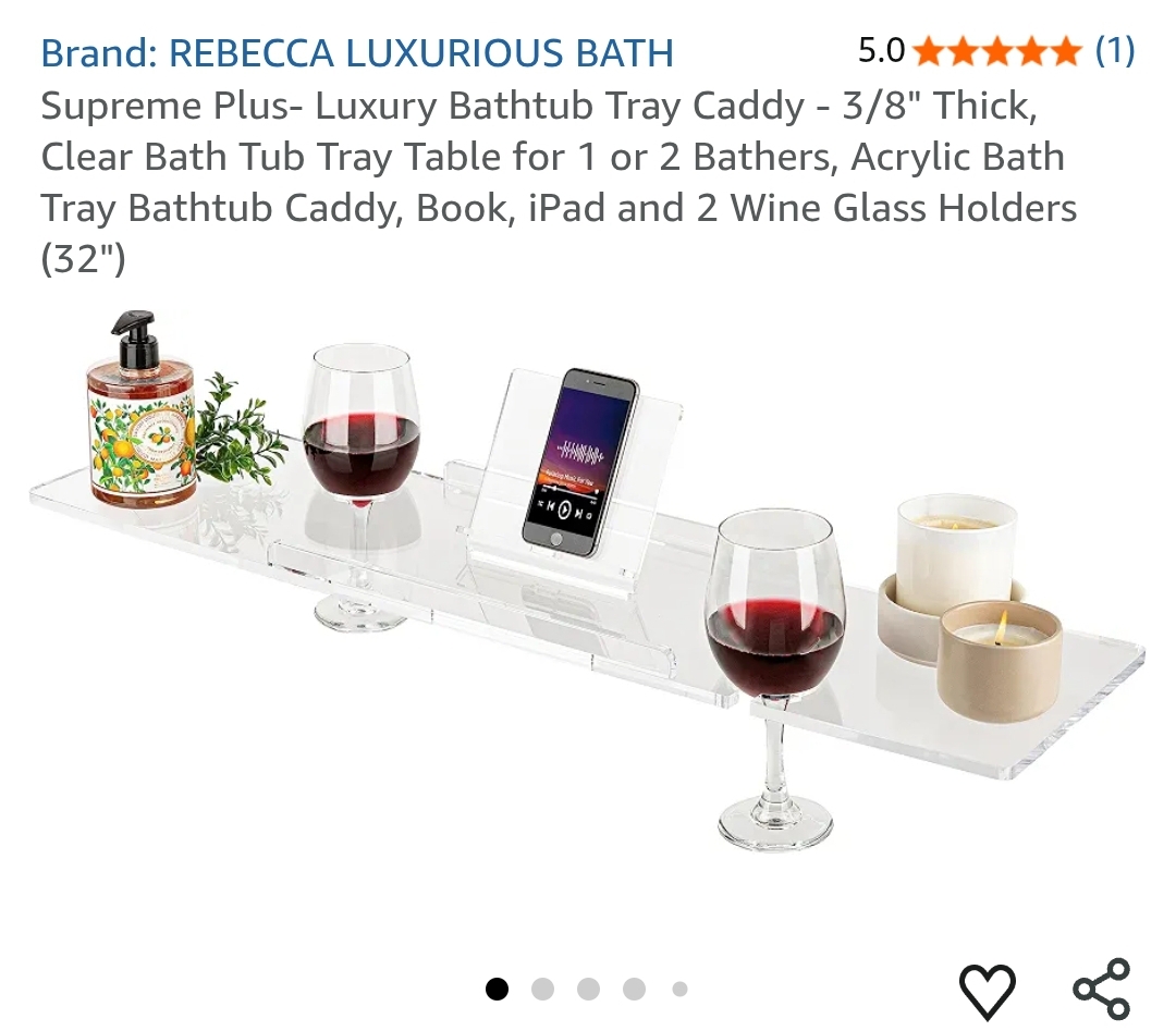 Supreme Plus- Luxury Bathtub Tray Caddy - 3/8" Thick, Clear Bath Tub Tray Table