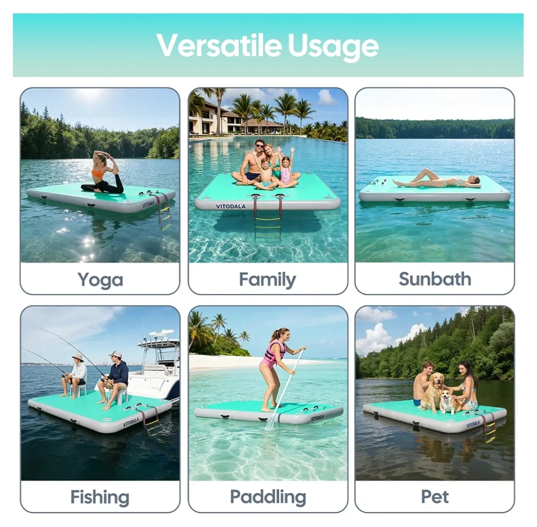 Inflatable Floating Dock, Water Island Float Raft Mat with Non-Slip Surface, 5FT/8FT/10FT Air Deck Platform, 6 Inch Thick - Image 7
