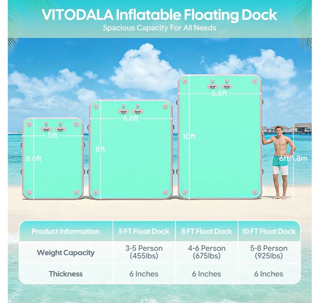 Inflatable Floating Dock, Water Island Float Raft Mat with Non-Slip Surface, 5FT/8FT/10FT Air Deck Platform, 6 Inch Thick - Image 9