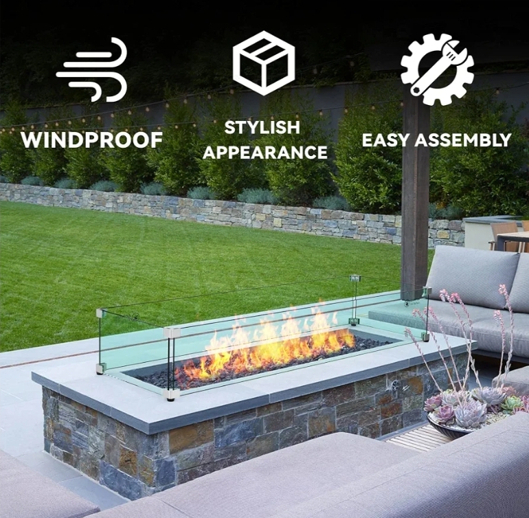 Skyflame Fire Pit Glass Wind Guard, 36" x 11.5", Clear - Image 10