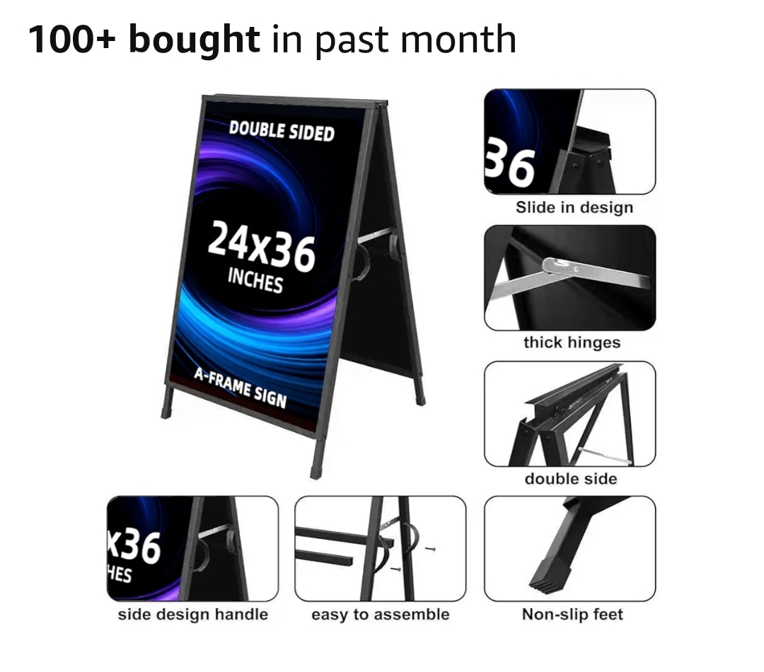 Heavy Duty Slide-in Folding Sandwich Board A-Frame Sidewalk Sign 24x36 Inch - Image 8