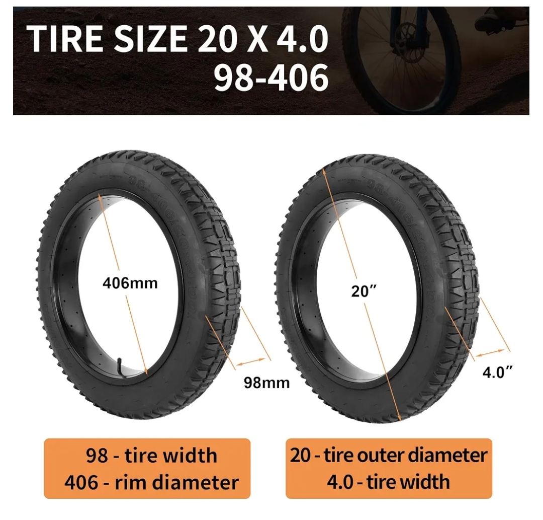 98-406 20x4.0 Fat Tire and Tube for E-Bike, MTB- 1/2Pack-Black - Image 10