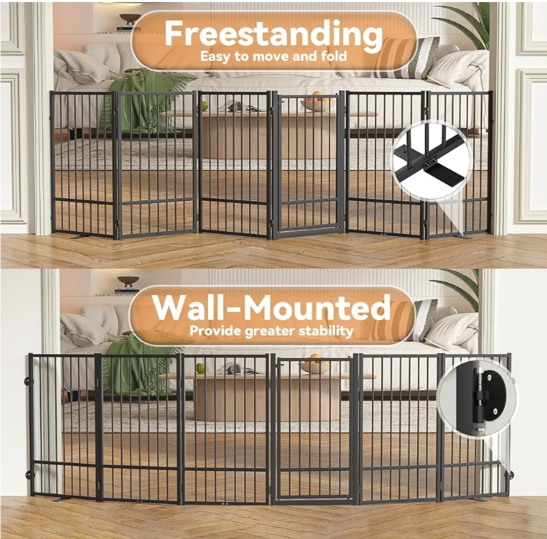 Full Metal Freestanding Dog Gate with Door, 32''Height Foldable Pet Dog Fence - Image 9