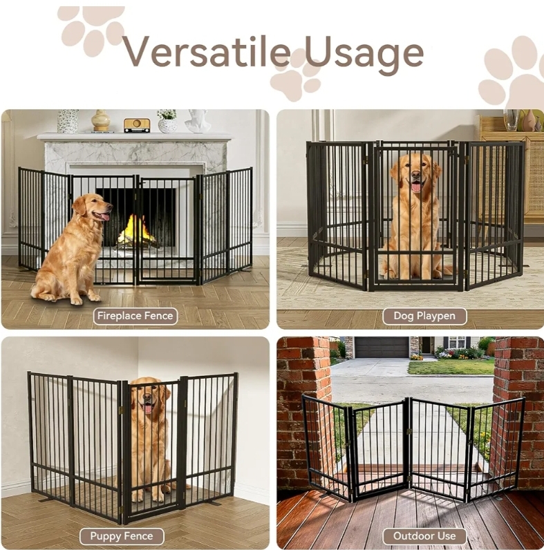 Full Metal Freestanding Dog Gate with Door, 32''Height Foldable Pet Dog Fence - Image 10