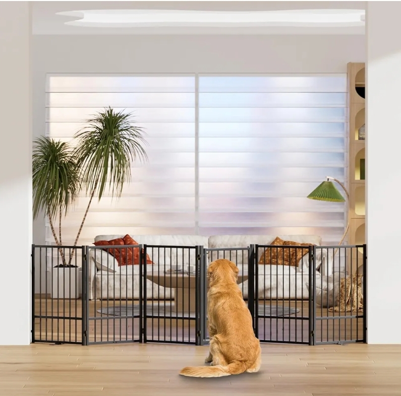 Full Metal Freestanding Dog Gate with Door, 32''Height Foldable Pet Dog Fence - Image 11
