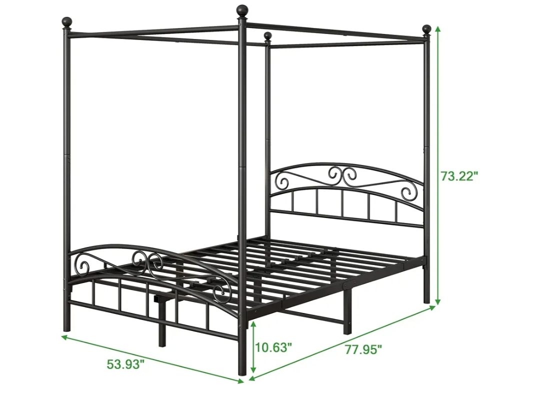 Full Size Bed Frame Four-Poster Metal Canopy Bed Frame Full with Headboard and Footboard - Image 5