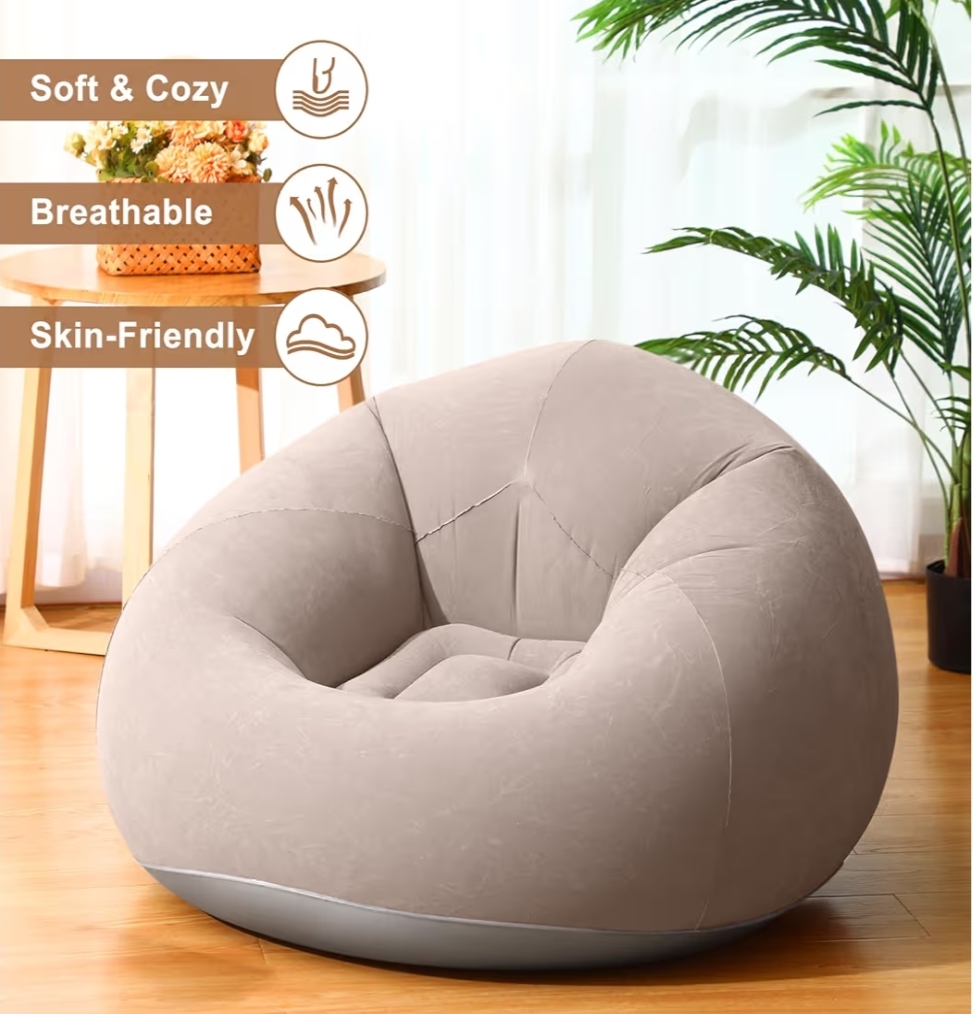 6 Pcs Inflatable Bean Bag Chair, Air Pump,Coffee - Image 7