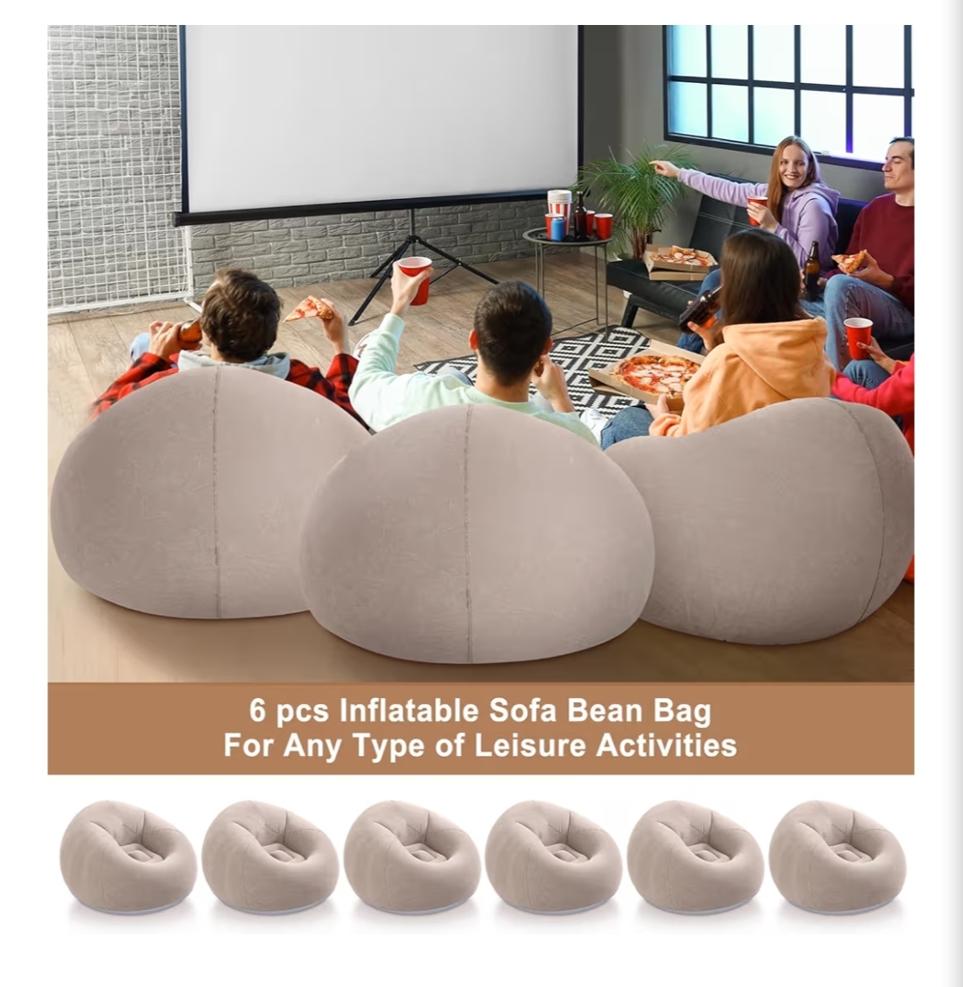 6 Pcs Inflatable Bean Bag Chair, Air Pump,Coffee - Image 9
