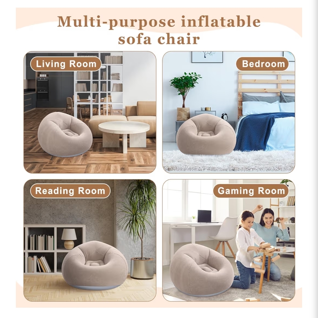 6 Pcs Inflatable Bean Bag Chair, Air Pump,Coffee - Image 10