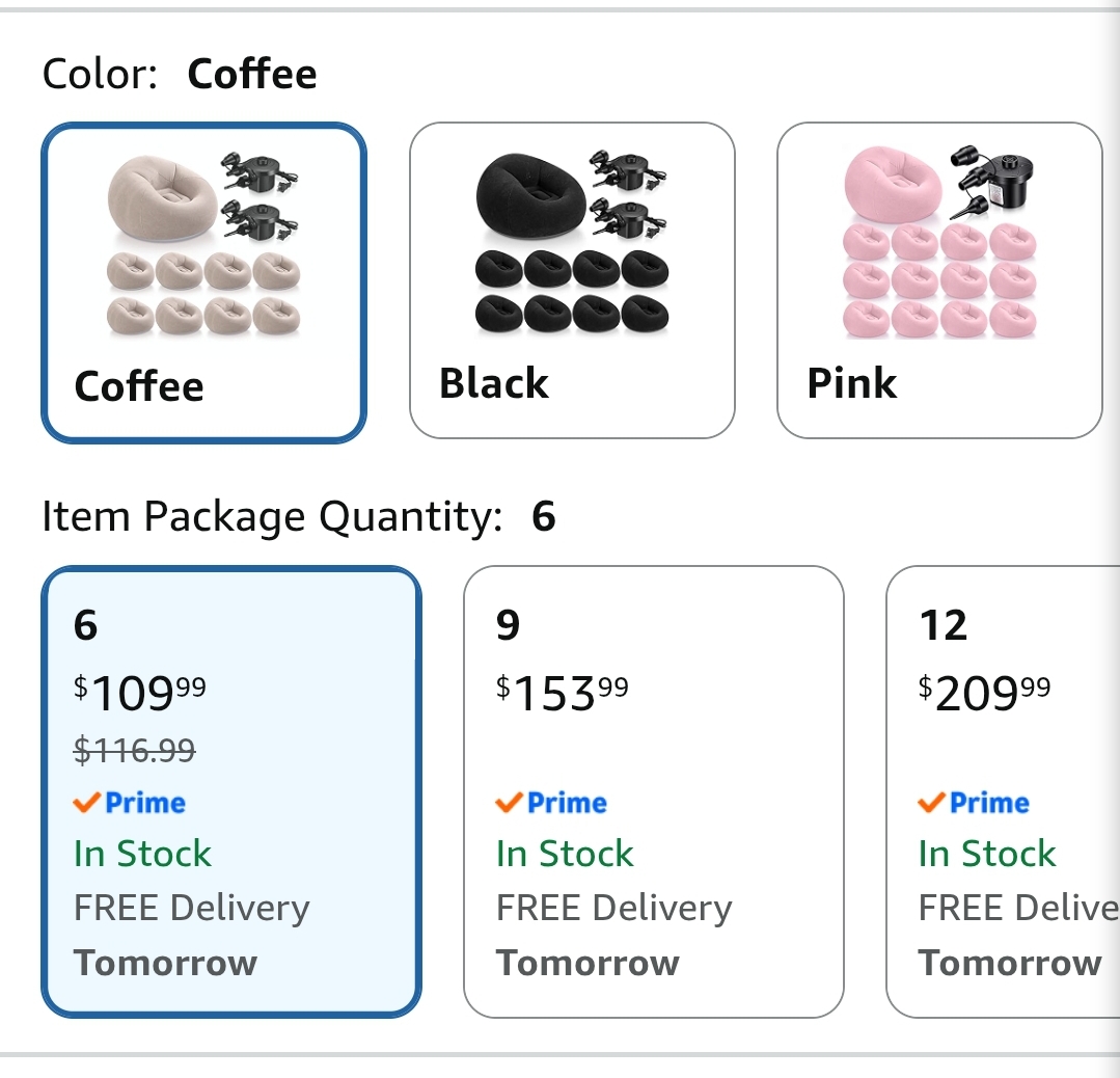 6 Pcs Inflatable Bean Bag Chair, Air Pump,Coffee - Image 2