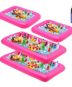 4 Pcs Inflatable Serving Bar Drink Cooler Ice Tray for Food, Pink