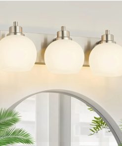 Brushed Nickel Vanity Light 3 Light with Milk Glass Shade