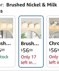 Alternative view of Brushed Nickel Vanity Light 3 Light with Milk Glass Shade