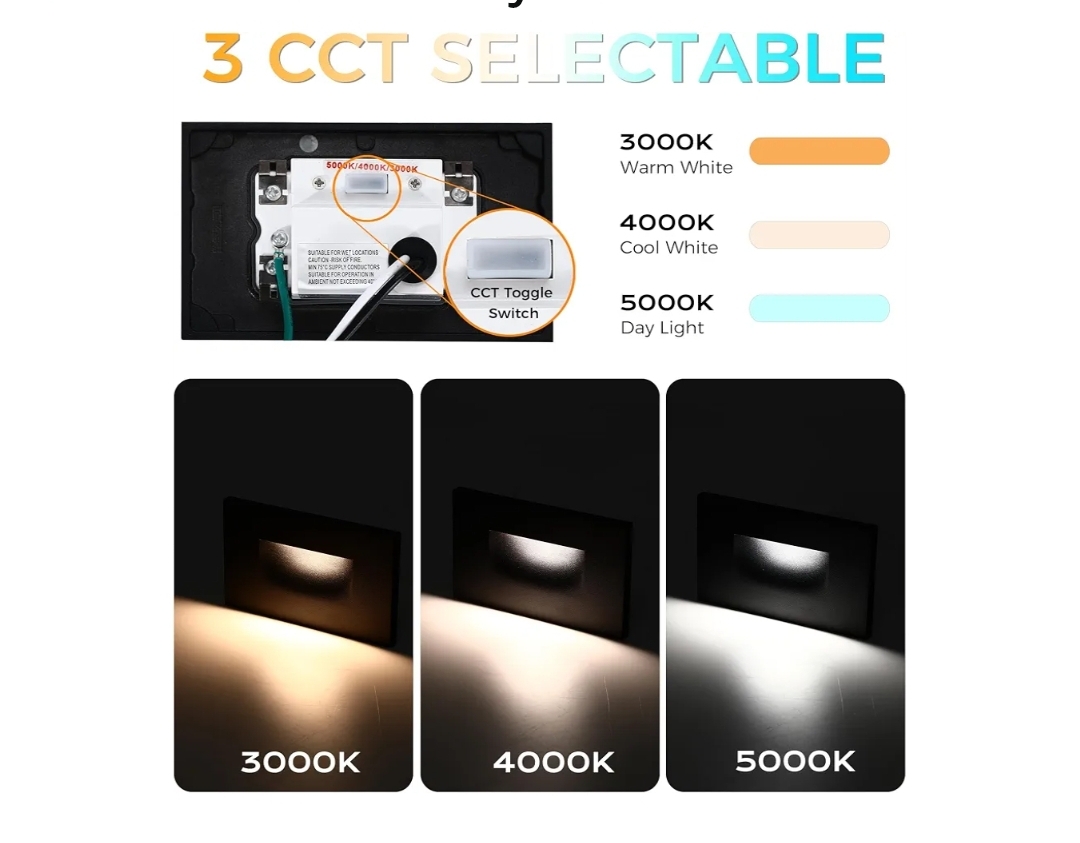 6pk Dimmable Upgraded 3 Color 120V LED Indoor Outdoor Step Light - Image 6