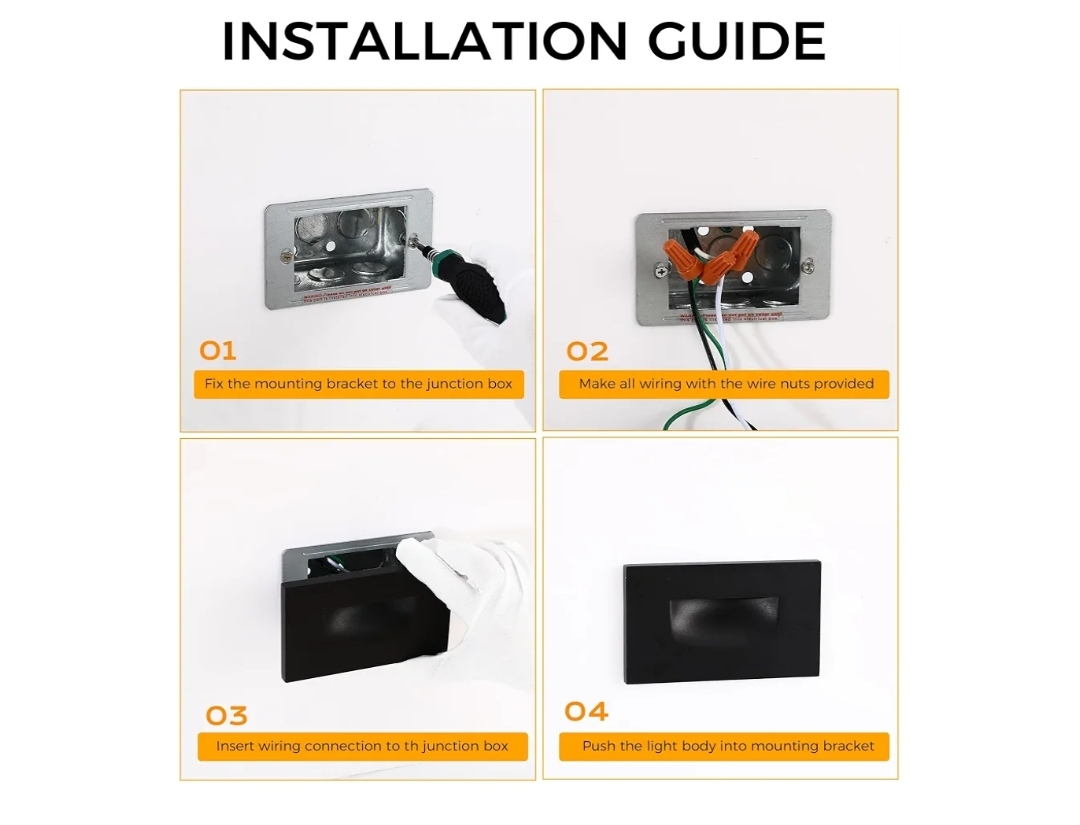 6pk Dimmable Upgraded 3 Color 120V LED Indoor Outdoor Step Light - Image 12