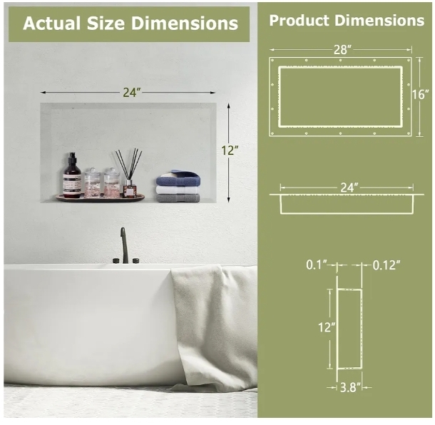 16"x28" Shower Niche, Single Large Shelf Tile-Ready Storage Box - Image 5