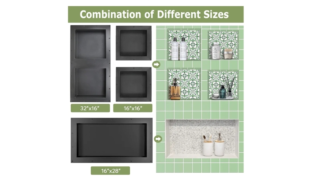 16"x28" Shower Niche, Single Large Shelf Tile-Ready Storage Box - Image 7