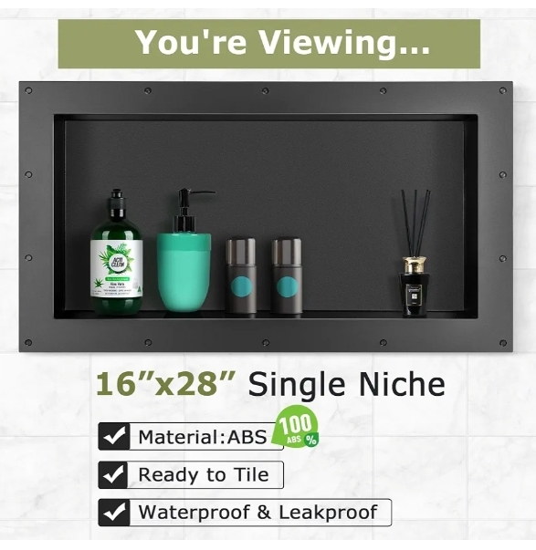 16"x28" Shower Niche, Single Large Shelf Tile-Ready Storage Box - Image 9