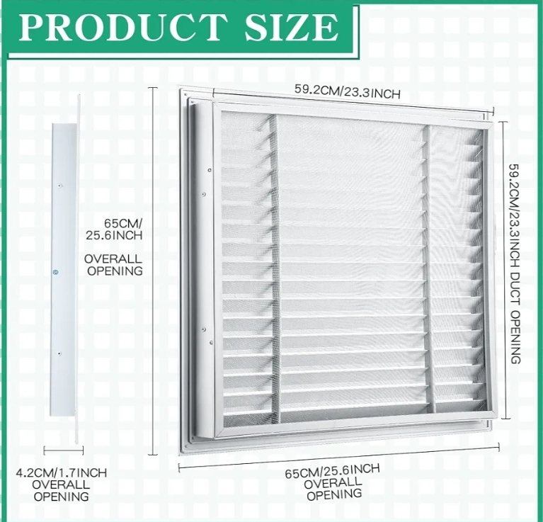 2 Pcs 26" x 26" Gable Vent Aluminum Alloy Wall Vents Shed Attic Vent with Screen Return Air Grill - Image 6