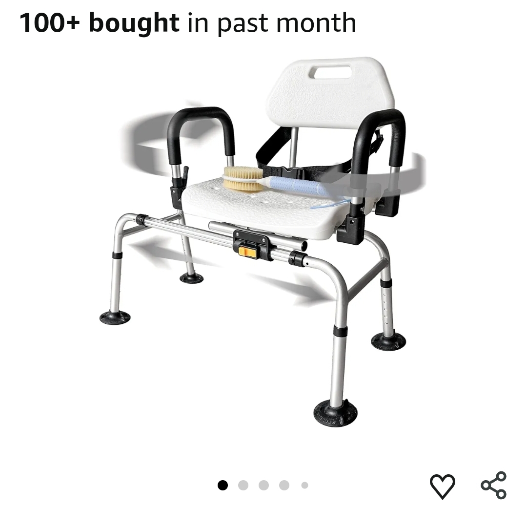 360 Max Comfort Swivel Shower Chair & Transfer Bench, Extra-Wide 360lb Capacity, Non-Slip & Padded Arms