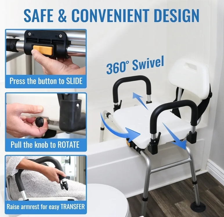 360 Max Comfort Swivel Shower Chair & Transfer Bench, Extra-Wide 360lb Capacity, Non-Slip & Padded Arms - Image 4