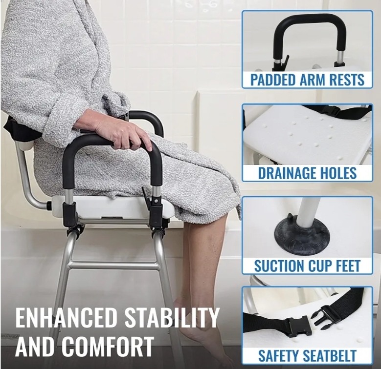 360 Max Comfort Swivel Shower Chair & Transfer Bench, Extra-Wide 360lb Capacity, Non-Slip & Padded Arms - Image 7