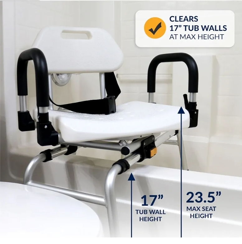 360 Max Comfort Swivel Shower Chair & Transfer Bench, Extra-Wide 360lb Capacity, Non-Slip & Padded Arms - Image 10