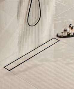 18" Matte Black Linear Shower Drain, 2-in-1 Flat & Tile Insert Cover
