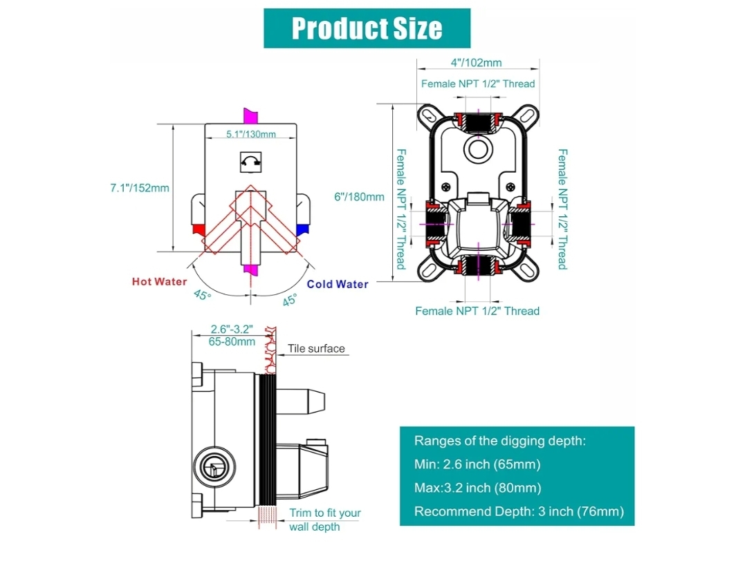 Shower Valve Matte Black Dual Function Shower Valve Replacement Wall Mount Single-Handle - Image 3