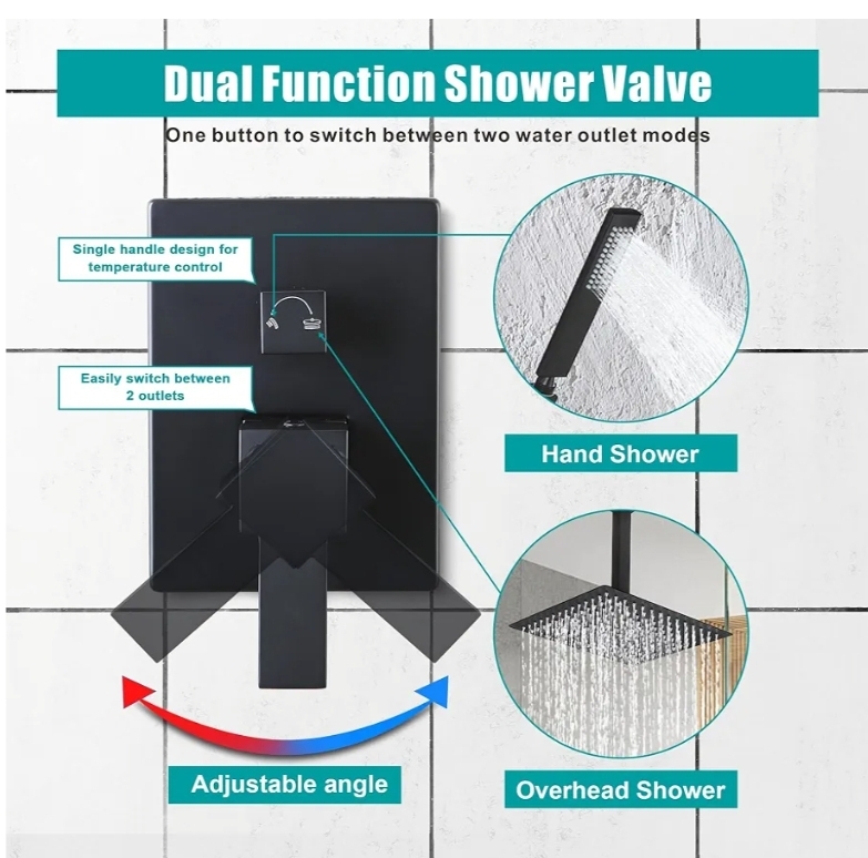 Shower Valve Matte Black Dual Function Shower Valve Replacement Wall Mount Single-Handle - Image 4